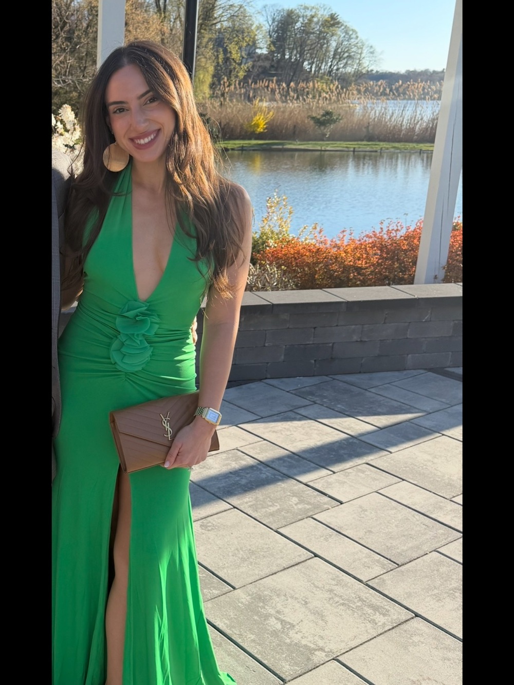Fashion Nova Emerald Halter Maxi Dress with Front Slit